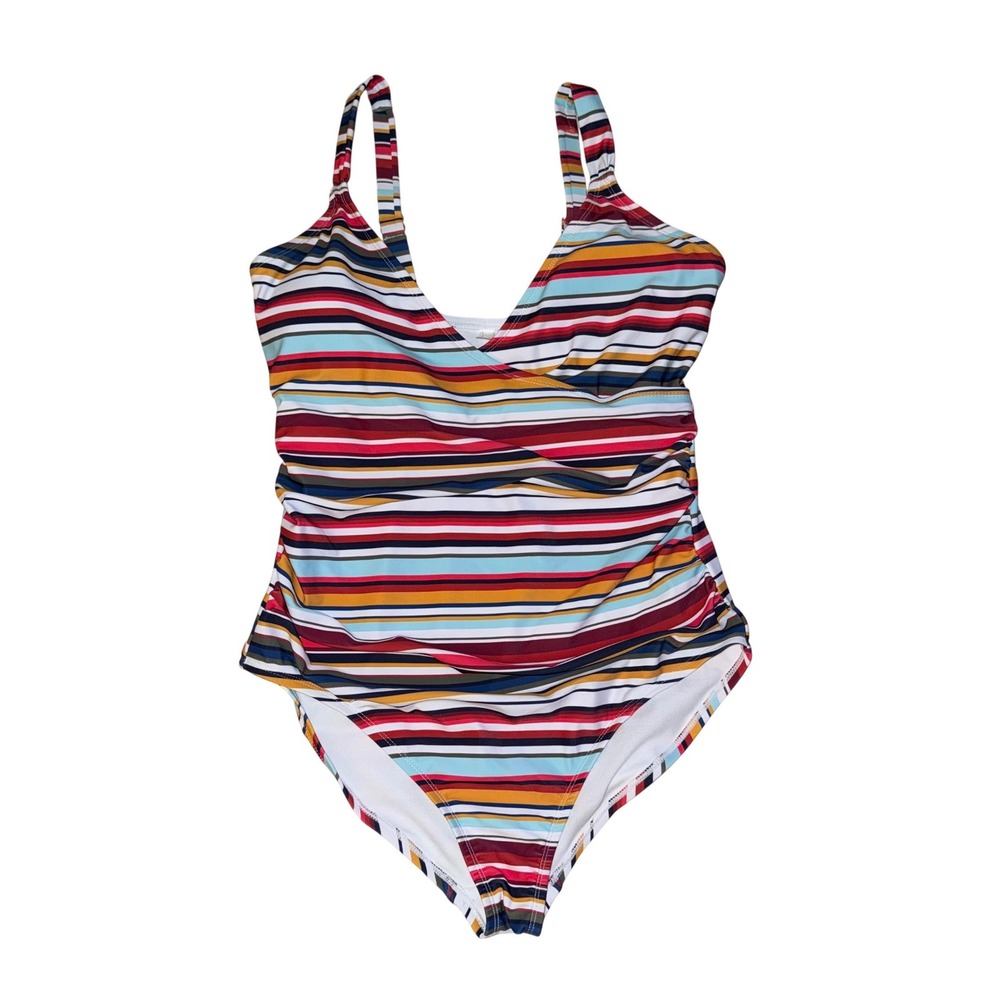 Anne Cole Striped One Piece Swimsuit Square Neck Back Tie Womens Size‎ 12